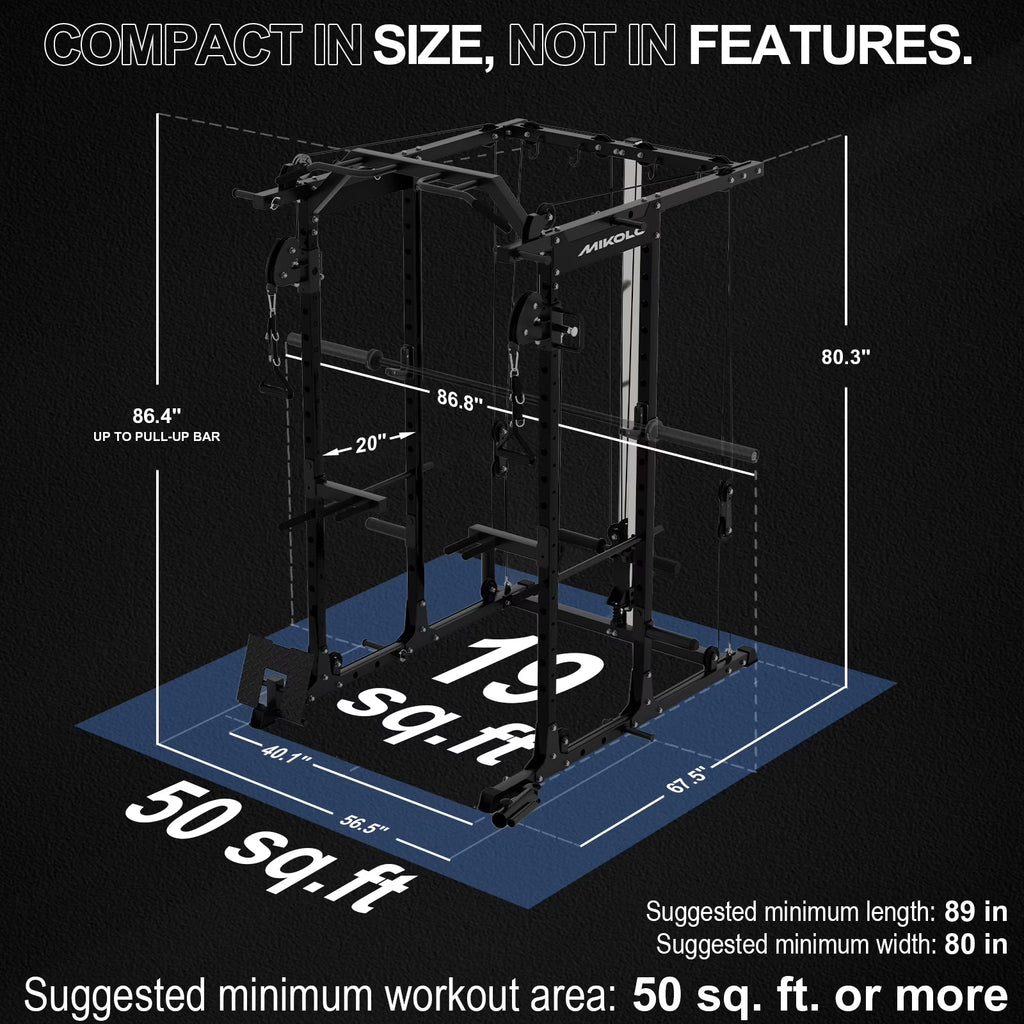 Power Rack Cage, 1500LBS Weight Cage with 800LB Capacity Adjustable Weight Bench, 1500LB Capacity Barbell and 230LB Weight Plate Set Black