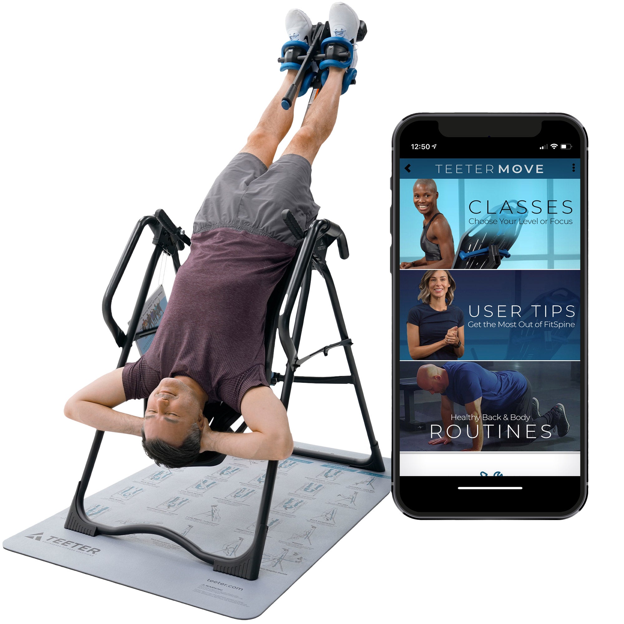 Teeter Fitspine FX-3 Inversion Table W/ Heat & Vibration Cushion + Mat