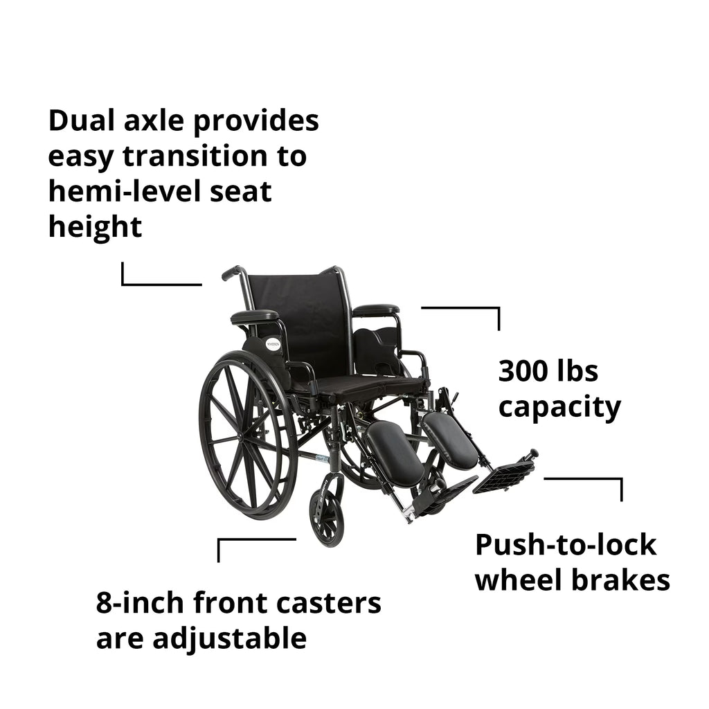 Black Lightweight Wheelchair, Steel, 18" W, 300-Lb Weight Capacity, 1 Ct