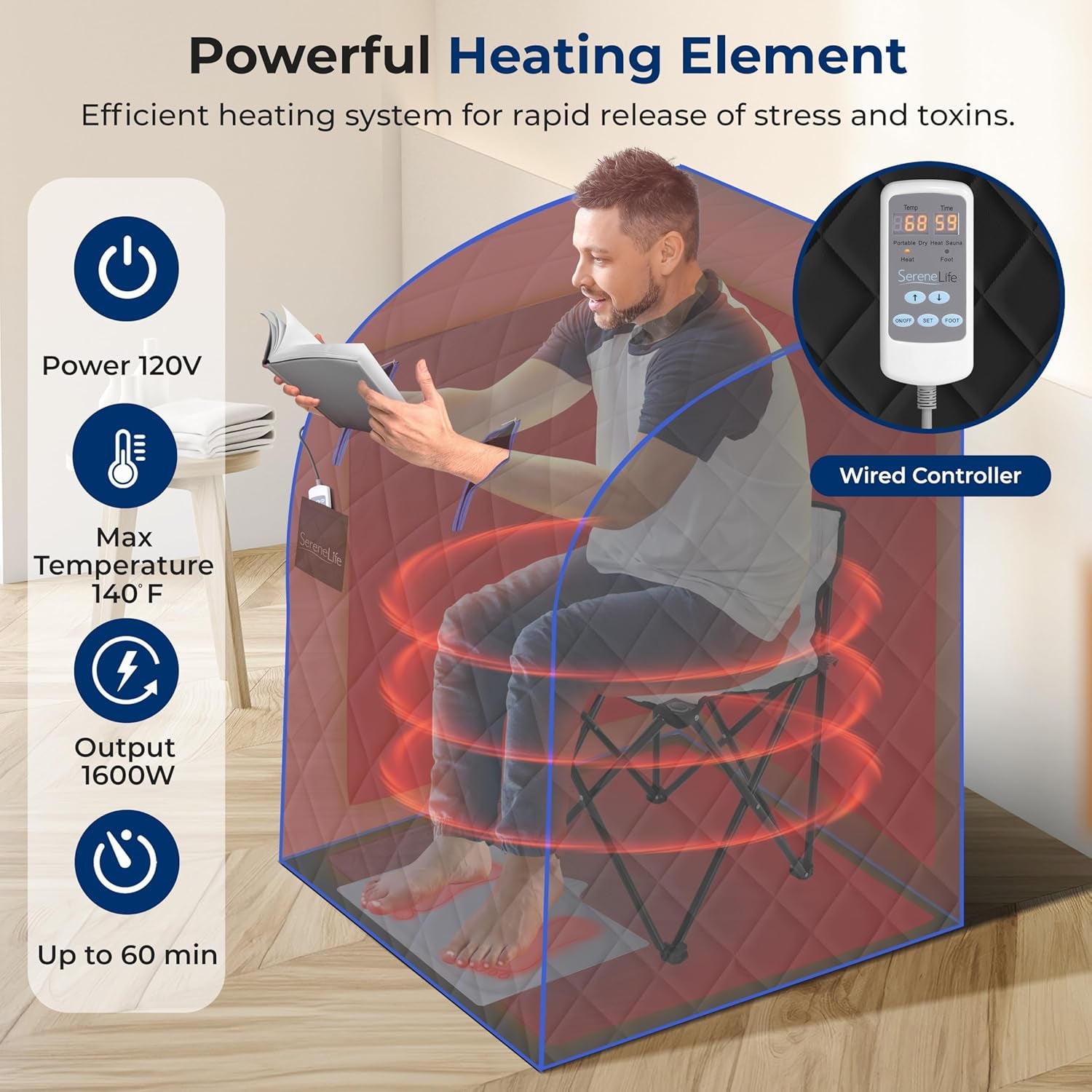 Portable Sauna Box for Home, Infrared Sauna Tent with Heated Foot Pad and Folding Chair, Remote Control In-Home Spa, 38" X 32”