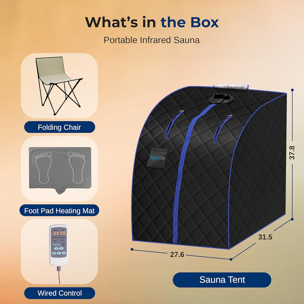 Portable Sauna Box for Home, Infrared Sauna Tent with Heated Foot Pad and Folding Chair, Remote Control In-Home Spa, 38" X 32”