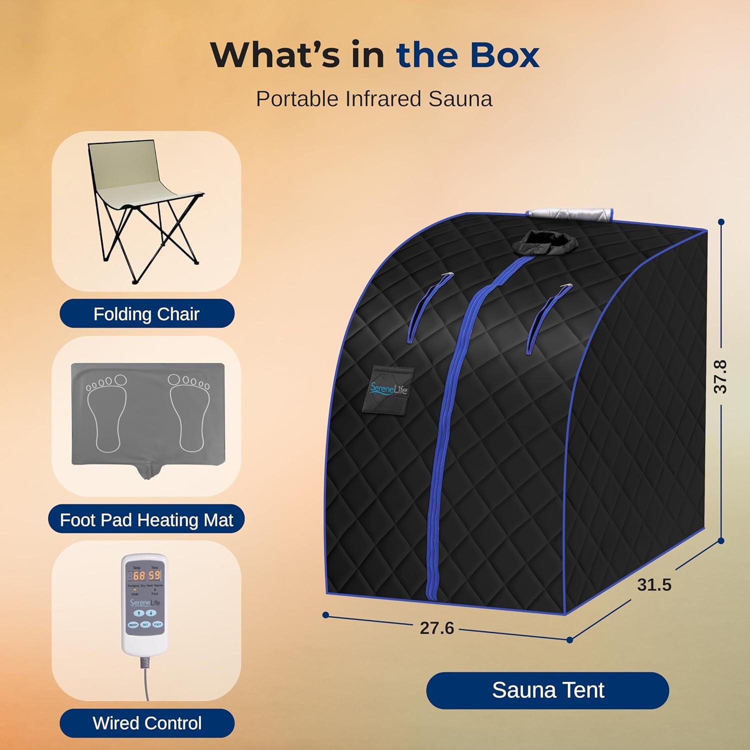Portable Sauna Box for Home, Infrared Sauna Tent with Heated Foot Pad and Folding Chair, Remote Control In-Home Spa, 38" X 32”