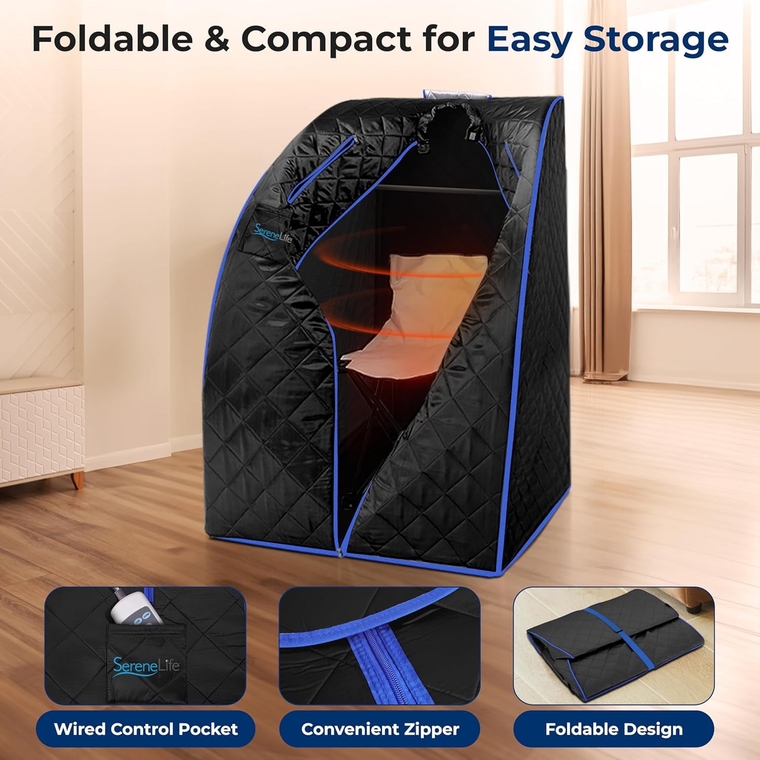 Portable Sauna Box for Home, Infrared Sauna Tent with Heated Foot Pad and Folding Chair, Remote Control In-Home Spa, 38" X 32”