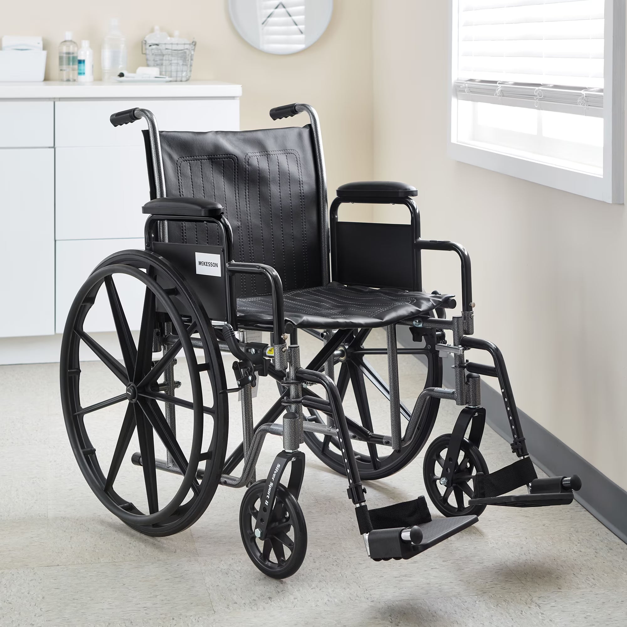 Black Lightweight Wheelchair, Steel, 18" W, 300-Lb Weight Capacity, 1 Ct