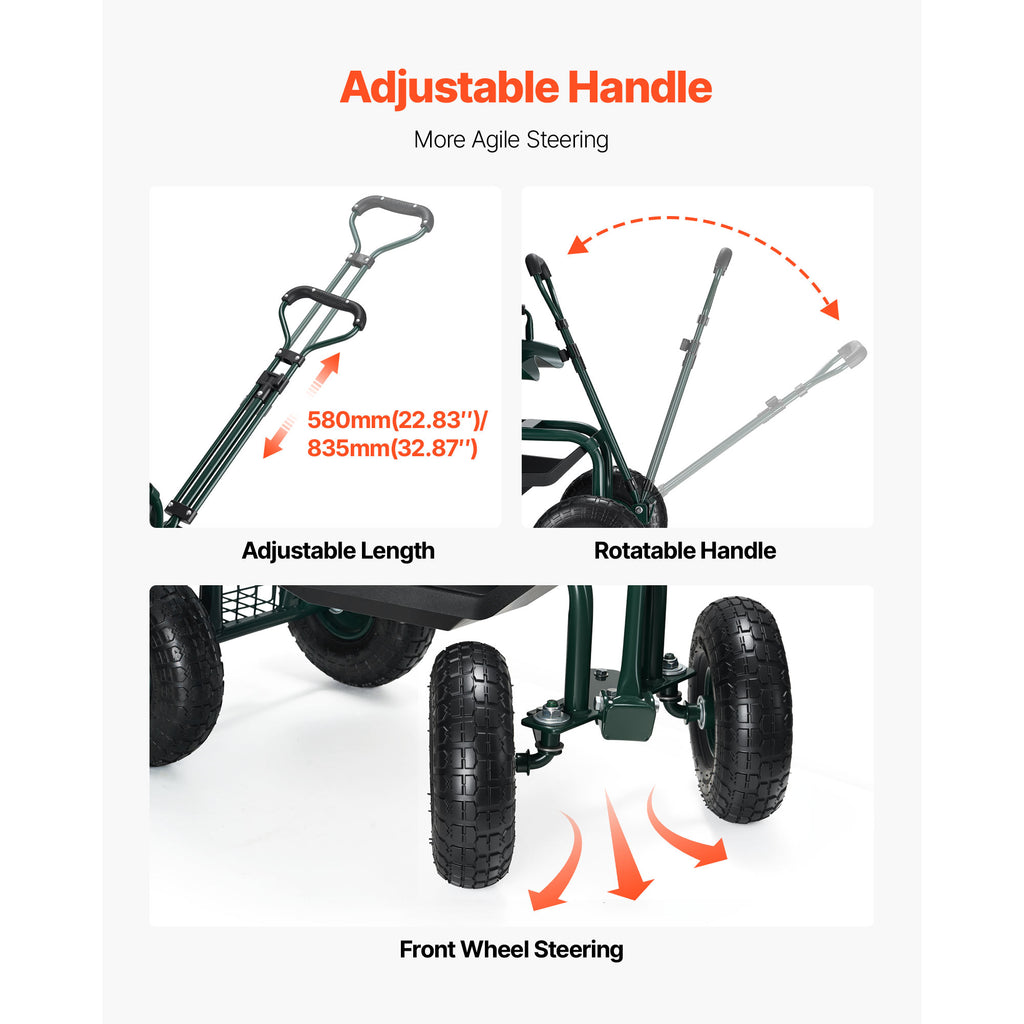 Rolling Garden Seat with Wheels, Adjustable Height & 360° Rotating Seat, 400Lbs Capacity, Gardening Cart with Backrest & Tool Storage for Outdoor Use