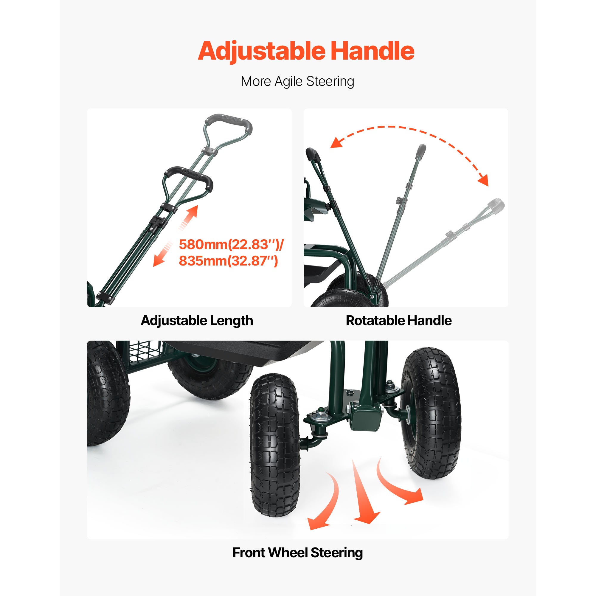 Rolling Garden Seat with Wheels, Adjustable Height & 360° Rotating Seat, 400Lbs Capacity, Gardening Cart with Backrest & Tool Storage for Outdoor Use