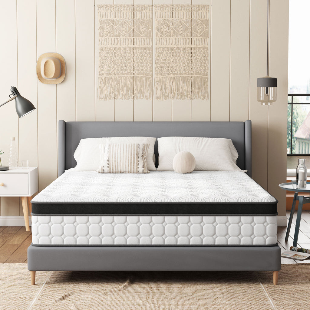 10 Inch Queen Mattress, Cooling Gel Memory Foam Mattress in a Box, Individual Pocket Spring Hybrid Mattress with Pressure Relief & Motion Isolation, Soft and Comfort, Medium-Firm, Certipur-Us